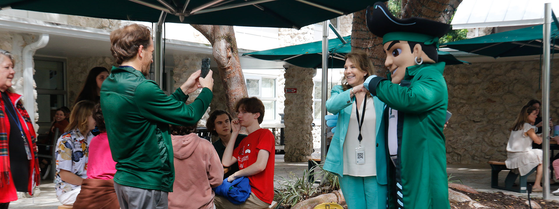 students with the school mascot